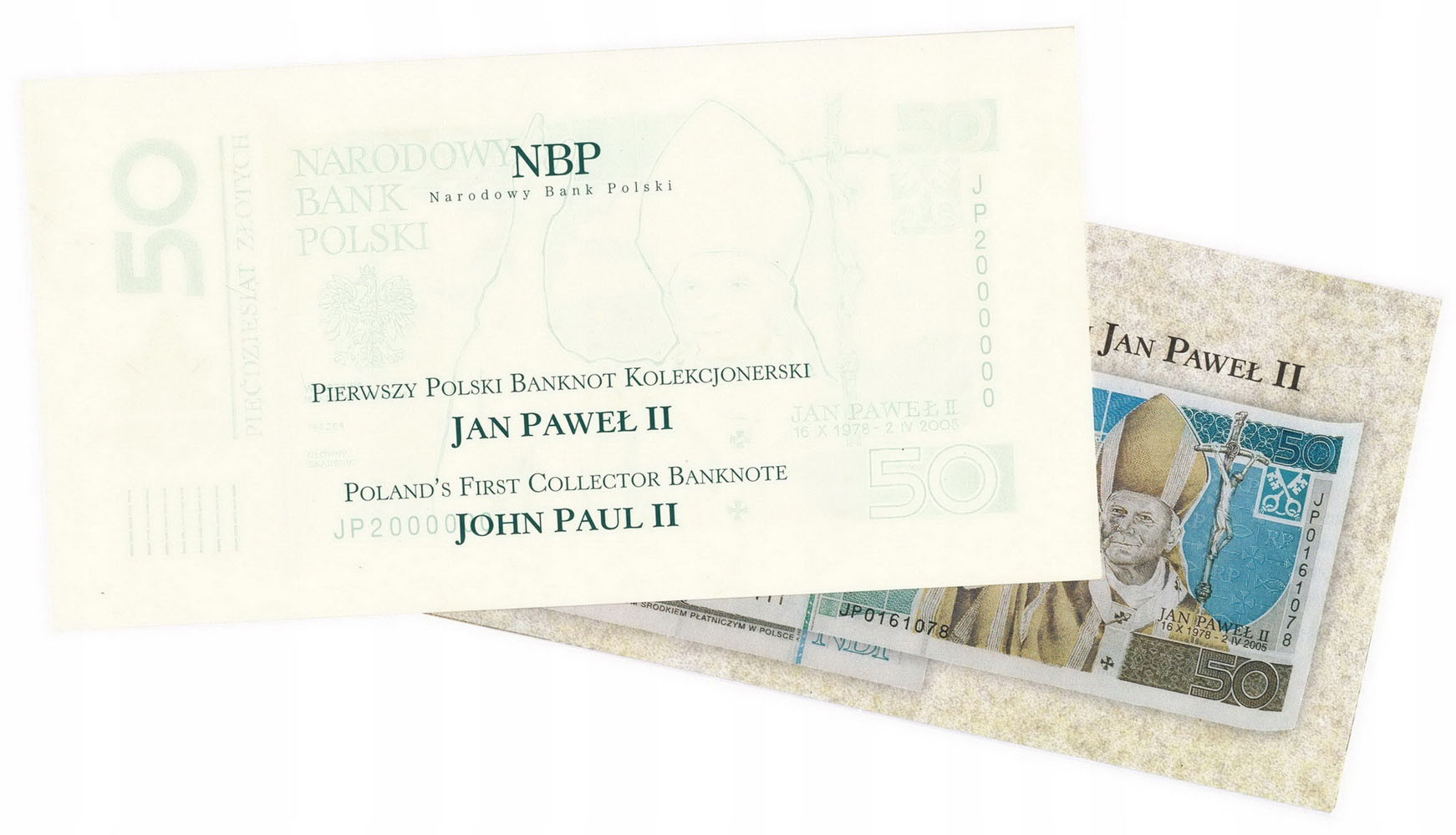 50 złotych 2005 Jan Paweł II, zestaw 2 banknotów